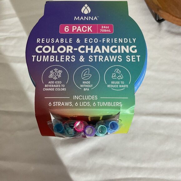 Manna 6-Pack 24oz Color-Changing Reusable Tumblers & Straws Set Eco-Friendly BPA - Picture 3 of 6